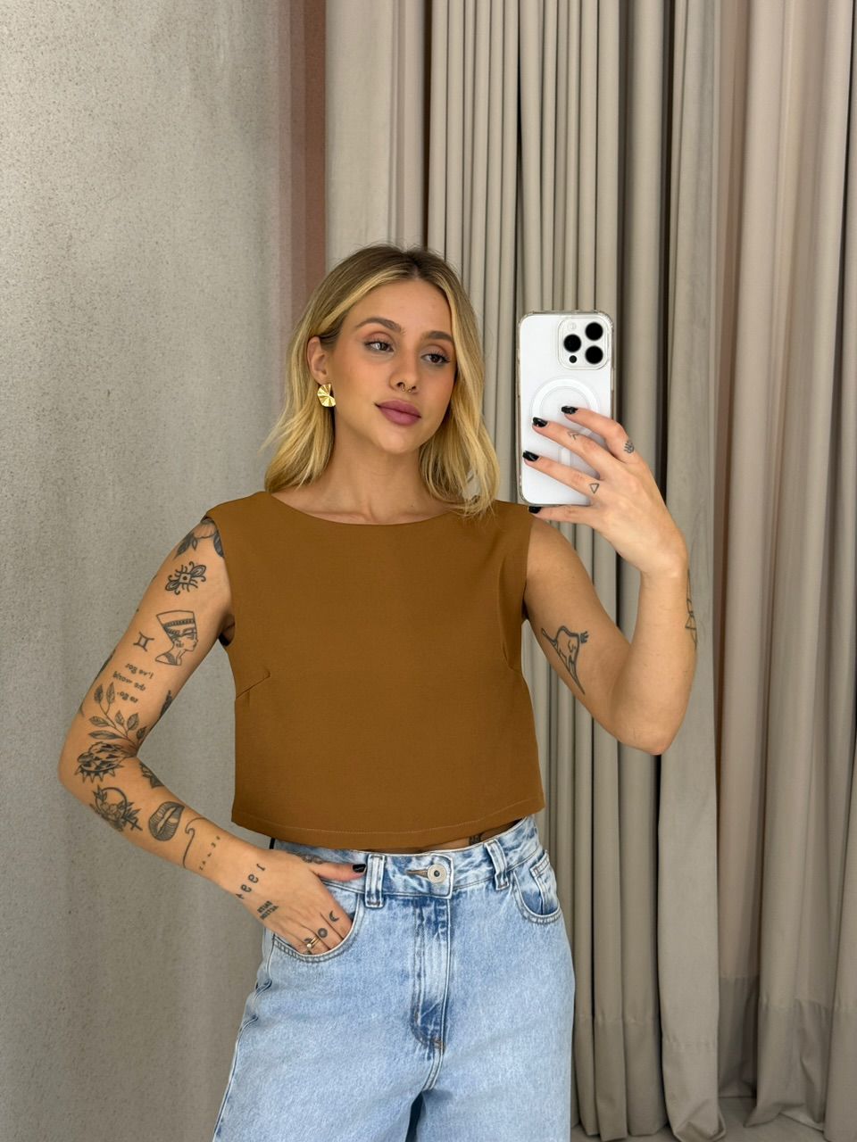 BLUSA JUNIA AMARRAÇÃO MARROM - 0062760054 - CAROLLA FERRARO
