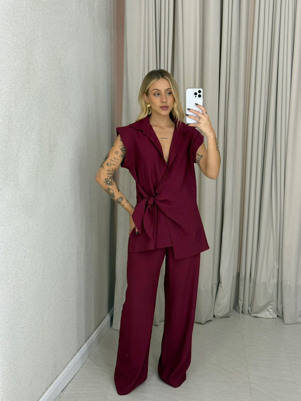 CONJUNTO BERENICE CALÇA VINHO - 0061570168 - CAROLLA FERRARO