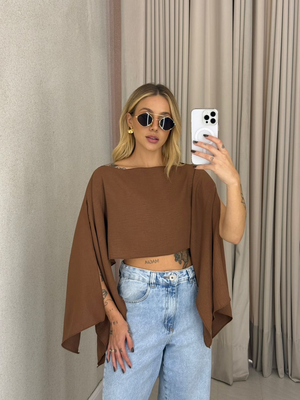 CROPPED ELENA TOP MARROM - 0061910054 - CAROLLA FERRARO