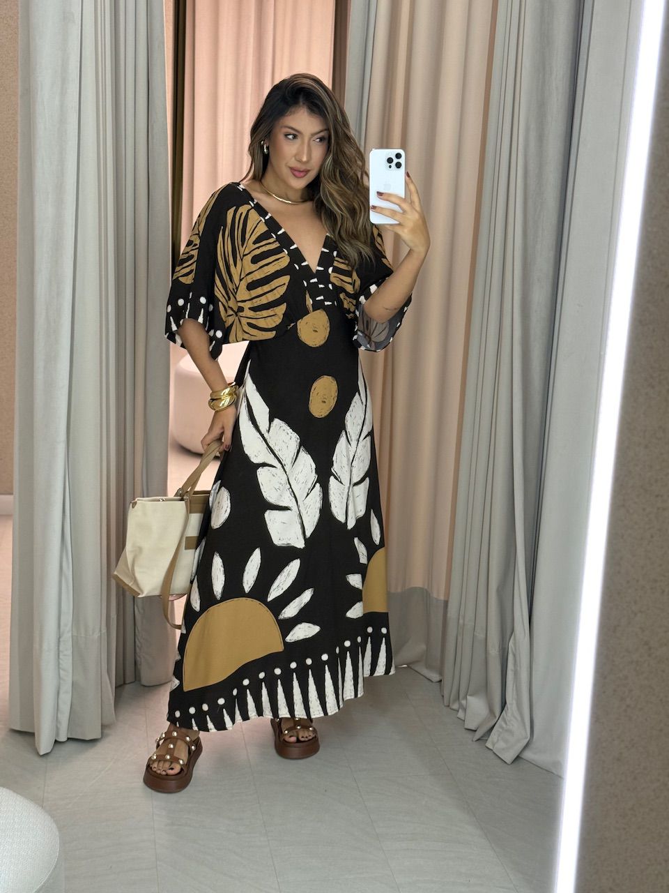 VESTIDO TAUANY ESTAMPADO MARROM