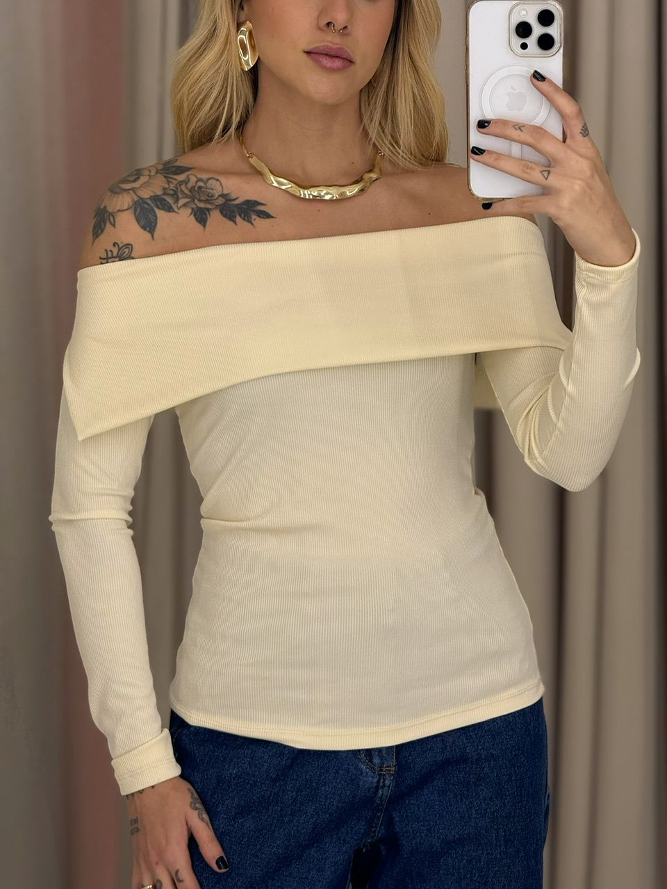 BLUSA CARMEN OMBRO A OMBRO MARFIM