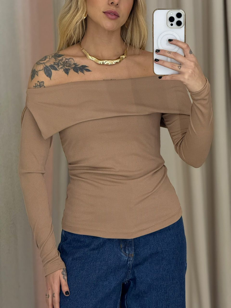 BLUSA CARMEN OMBRO A OMBRO NUDE