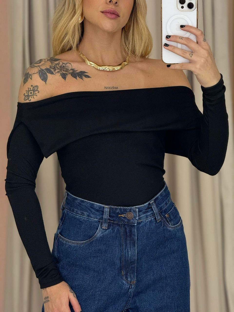 BLUSA CARMEN OMBRO A OMBRO PRETA