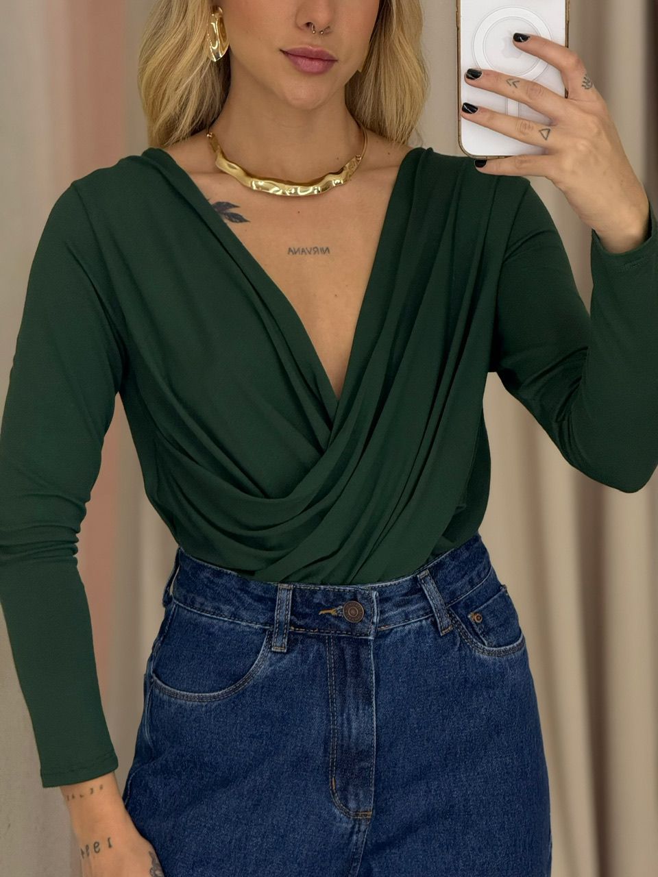 BLUSA THAYLA MANGA LONGA VERDE - 0064760014 - CAROLLA FERRARO