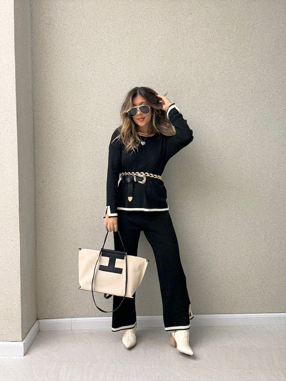 CONJUNTO CLARISSA TRICOT PRETO - 0064790032 - CAROLLA FERRARO