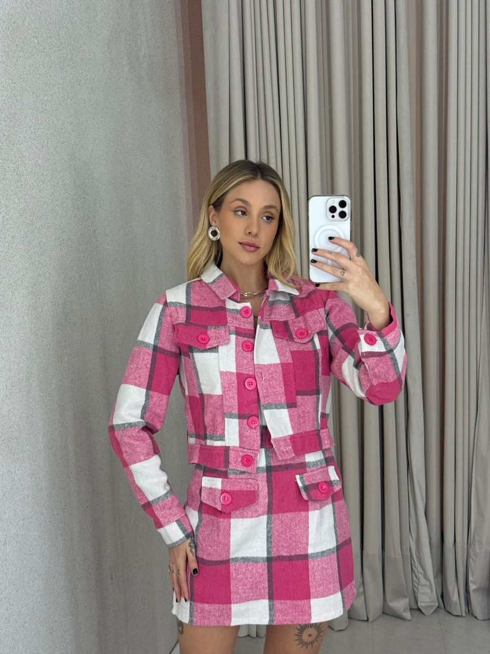 CONJUNTO CLEIDE XADREZ PINK