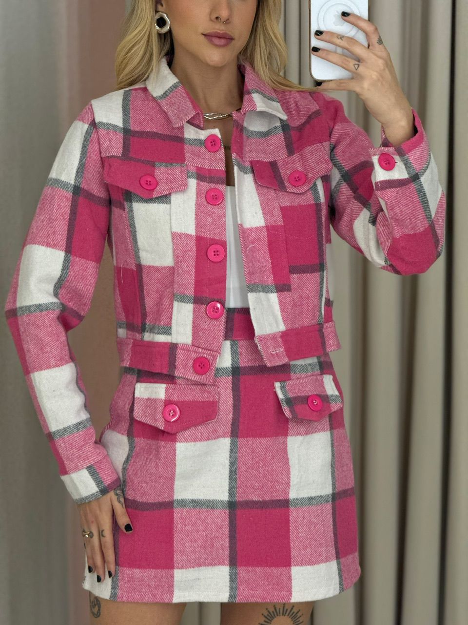 CONJUNTO CLEIDE XADREZ PINK