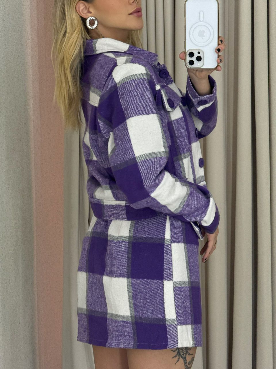 CONJUNTO CLEIDE XADREZ ROXO
