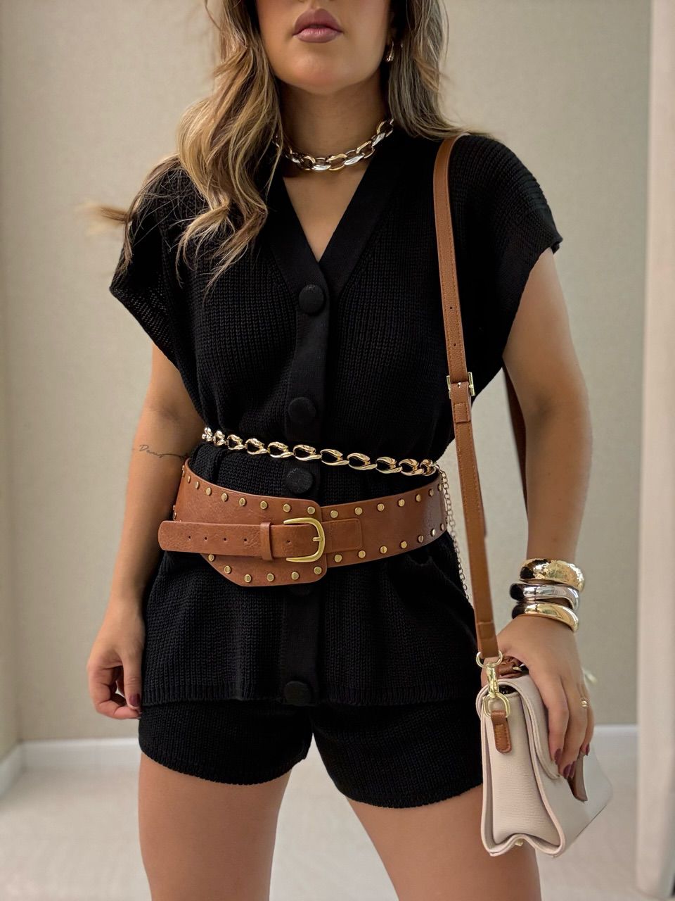 CONJUNTO CRISTAL SHORT PRETO