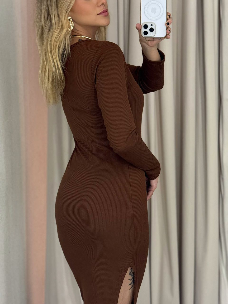 VESTIDO MARLY MIDI MARROM