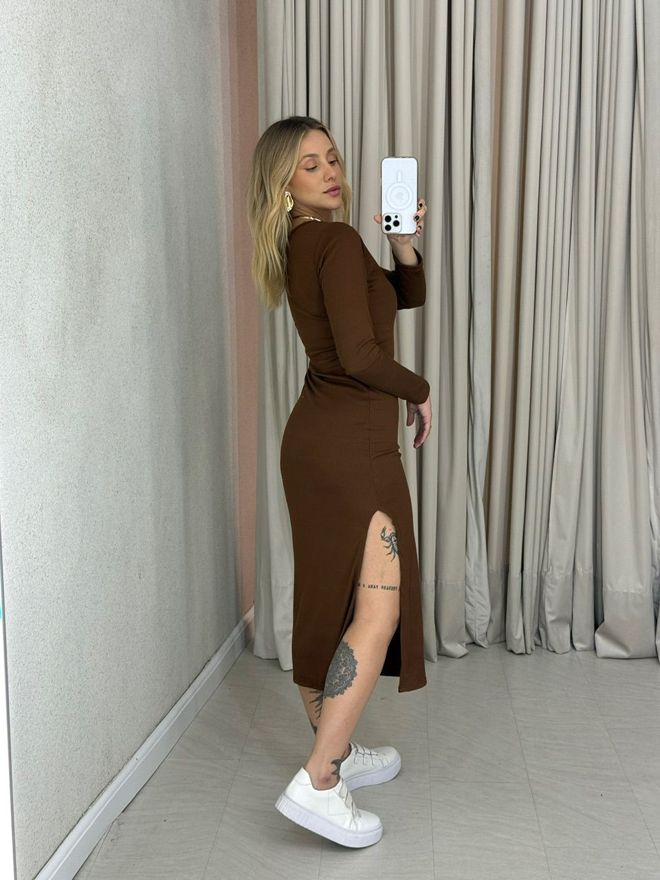 VESTIDO MARLY MIDI MARROM