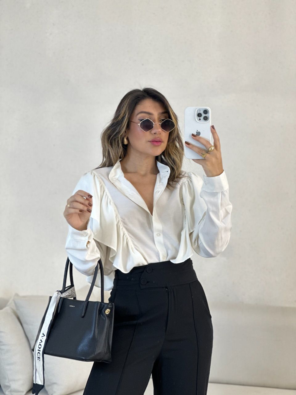 CAMISA DALILA BABADO OFF - 0053490048 - CAROLLA FERRARO
