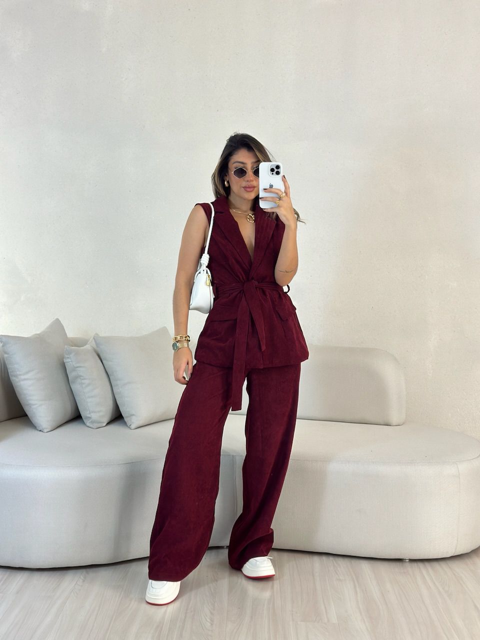 CONJUNTO ADELE COTELÊ CHERRY RED - 0053540330 - CAROLLA FERRARO
