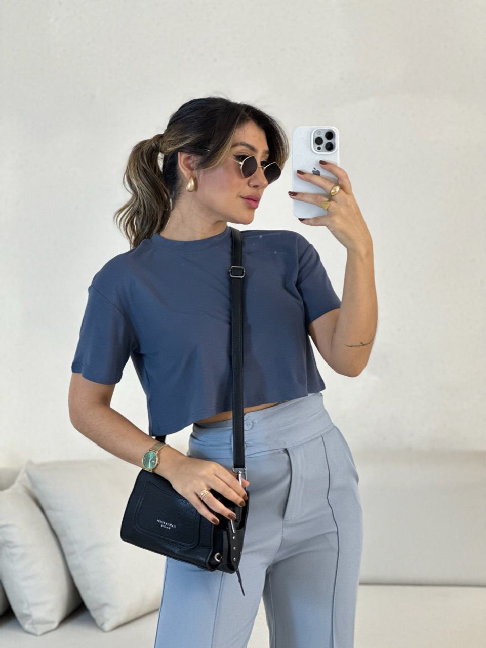 CROPPED MARIA BASIC CINZA AZULADO - 0053470361 - CAROLLA FERRARO