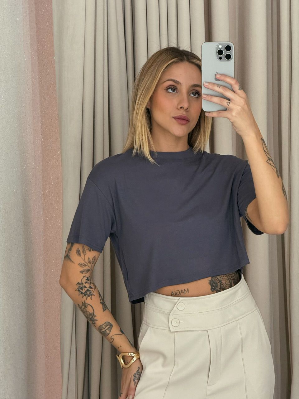 CROPPED MARIA BASIC CINZA ESCURO - 0053470222 - CAROLLA FERRARO