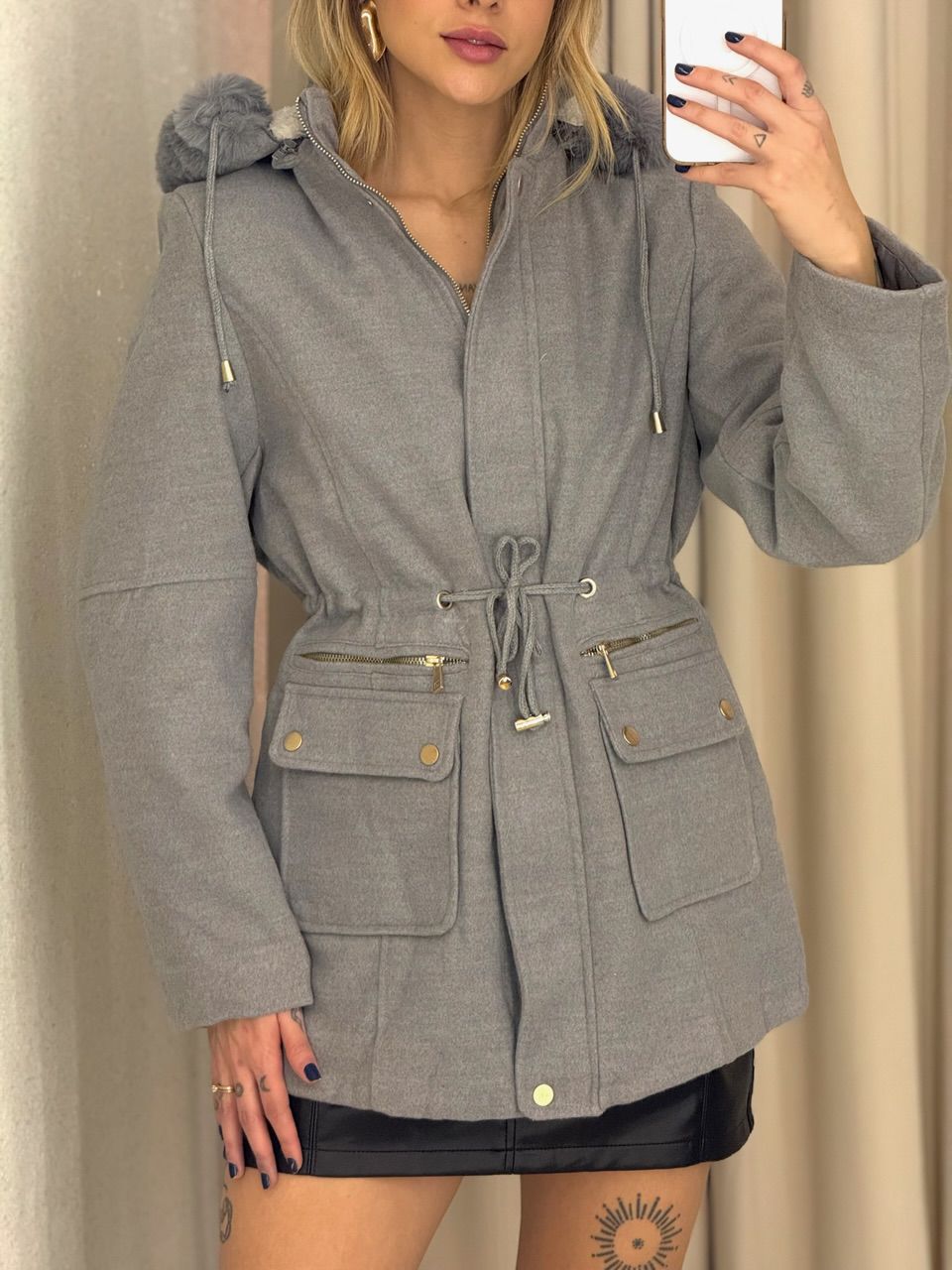 PARKA KARINA LÃ BATIDA CINZA