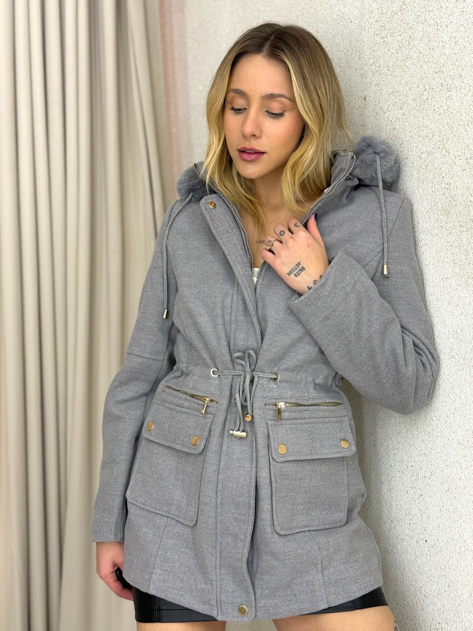 PARKA KARINA LÃ BATIDA CINZA