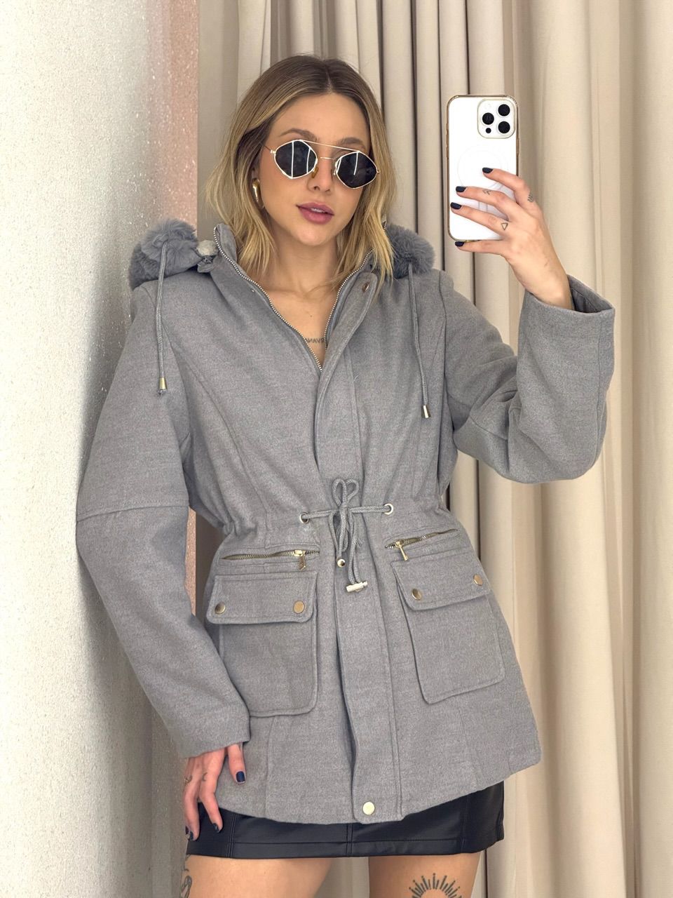 PARKA KARINA LÃ BATIDA CINZA - 0066260091 - CAROLLA FERRARO