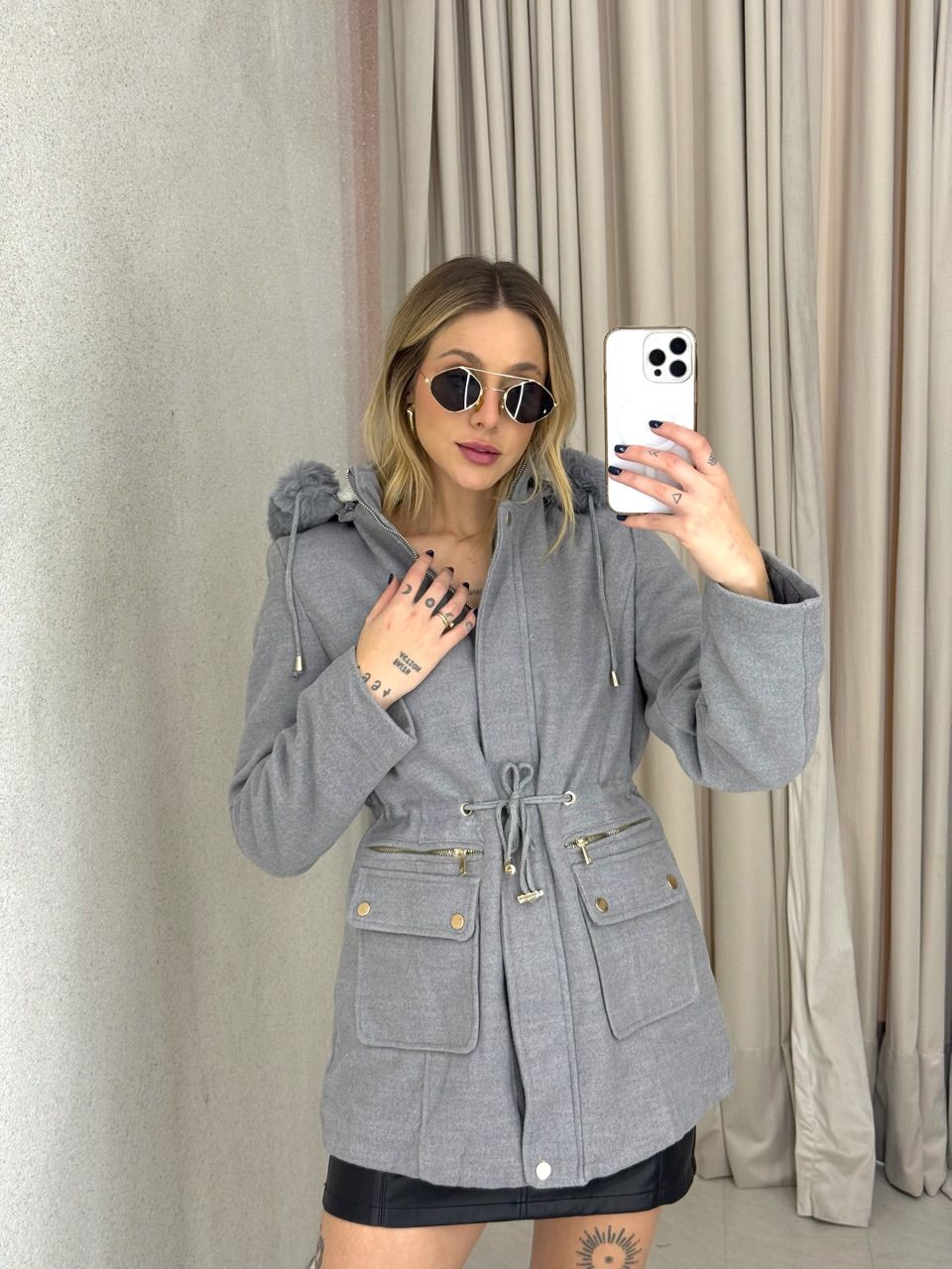 PARKA KARINA LÃ BATIDA CINZA