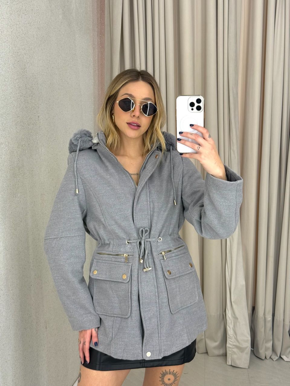 PARKA KARINA LÃ BATIDA CINZA