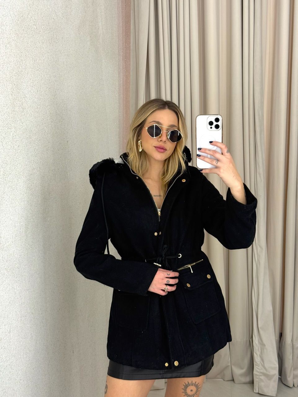 PARKA KARINA LÃ BATIDA PRETA