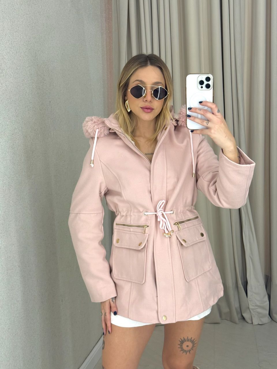 PARKA KARINA LÃ BATIDA ROSA CLARO