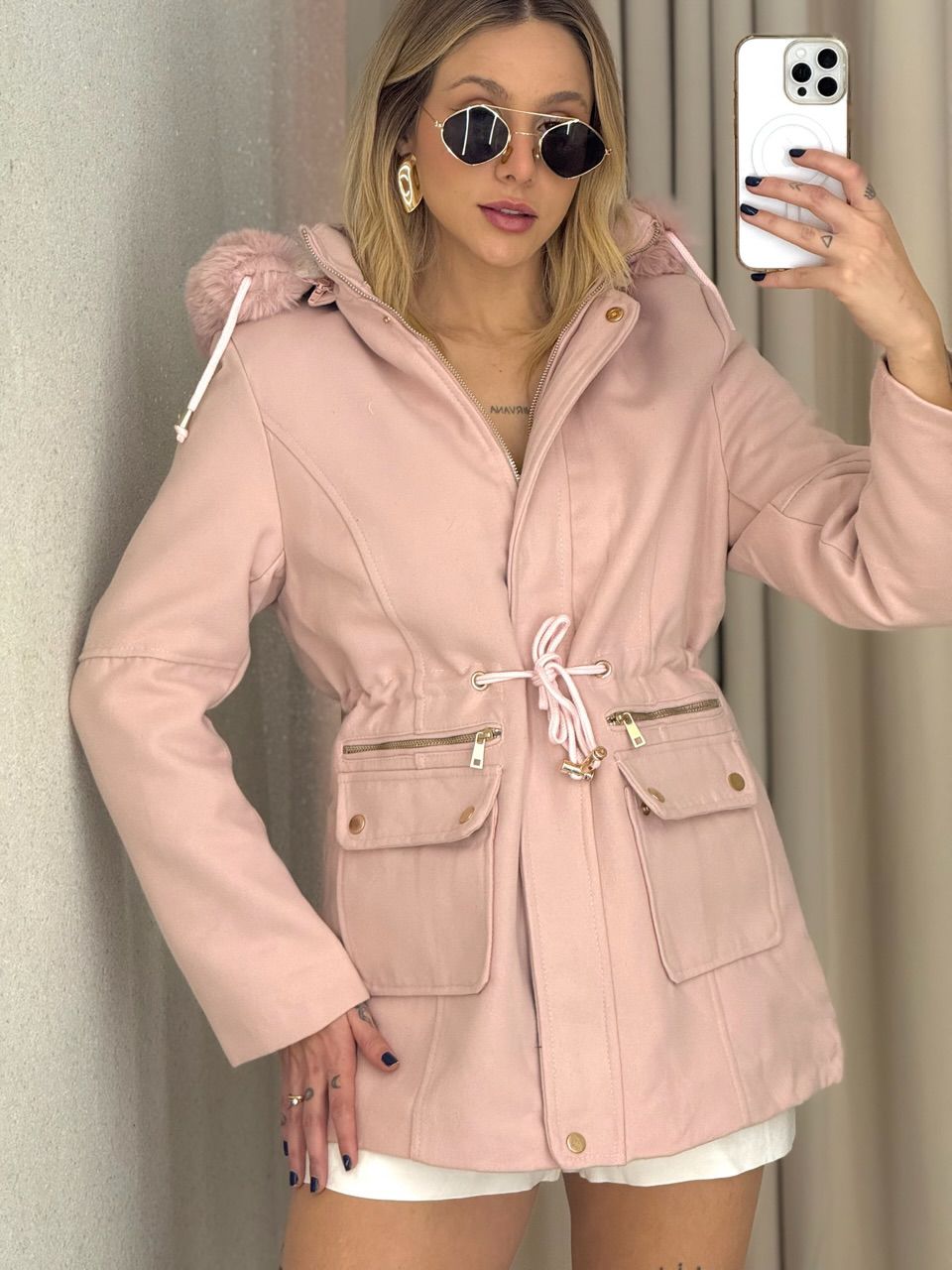 PARKA KARINA LÃ BATIDA ROSA CLARO