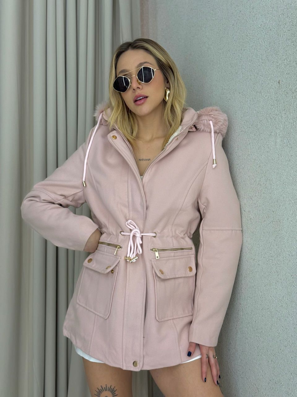 PARKA KARINA LÃ BATIDA ROSA CLARO