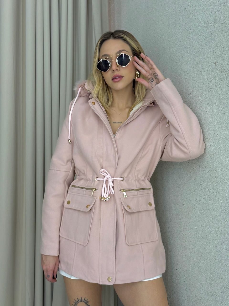 PARKA KARINA LÃ BATIDA ROSA CLARO