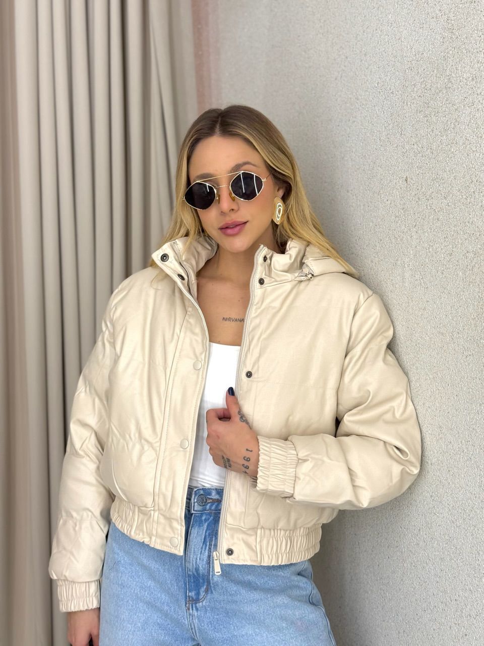 PUFFER AGATHA COURO FAKE AREIA - 0066250110 - CAROLLA FERRARO