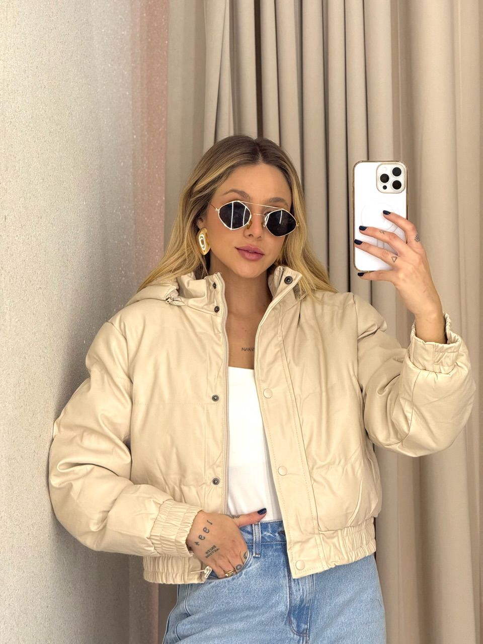 PUFFER AGATHA COURO FAKE AREIA
