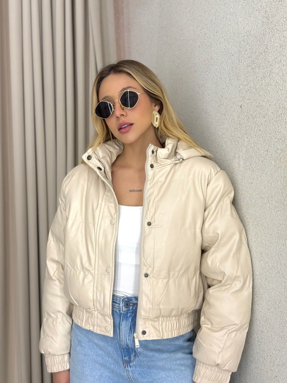 PUFFER AGATHA COURO FAKE AREIA