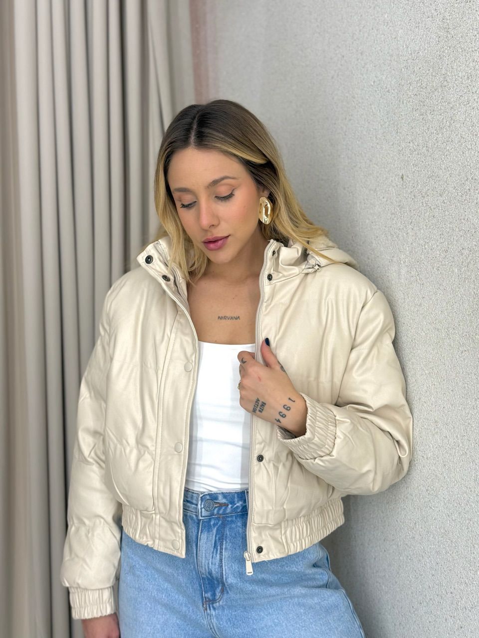 PUFFER AGATHA COURO FAKE AREIA