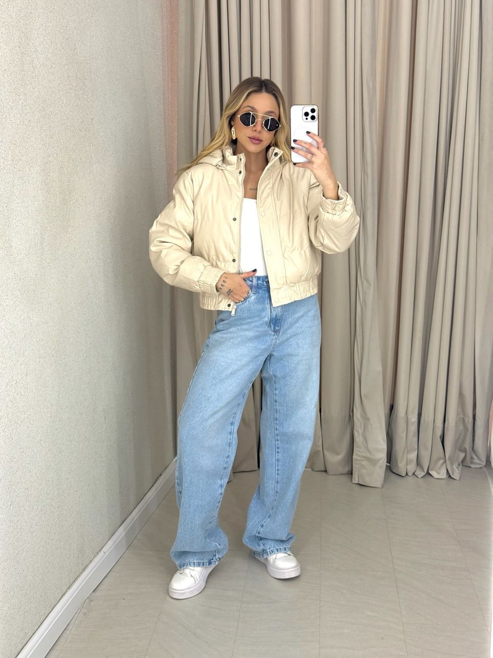 PUFFER AGATHA COURO FAKE AREIA
