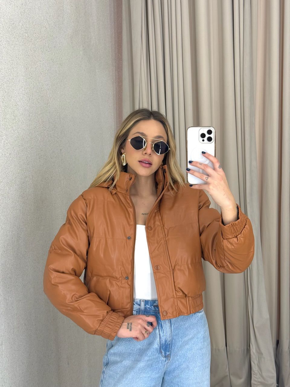 PUFFER AGATHA COURO FAKE CARAMELO