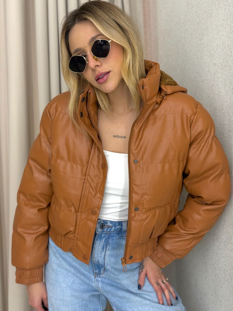 PUFFER AGATHA COURO FAKE CARAMELO - 0066250095 - CAROLLA FERRARO