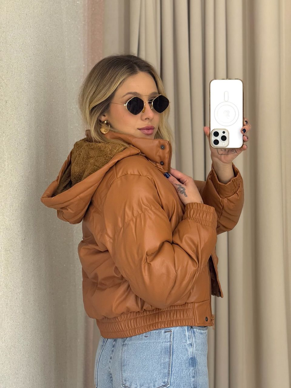 PUFFER AGATHA COURO FAKE CARAMELO