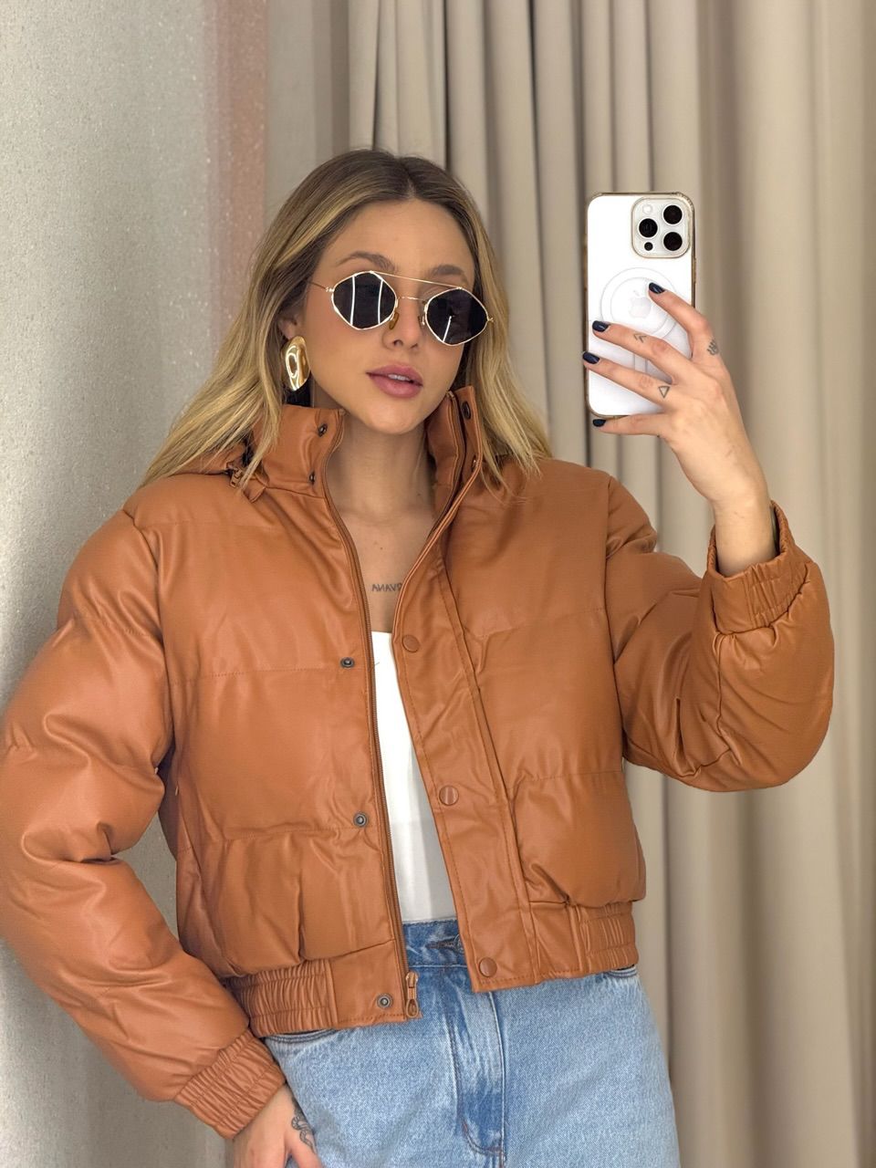 PUFFER AGATHA COURO FAKE CARAMELO