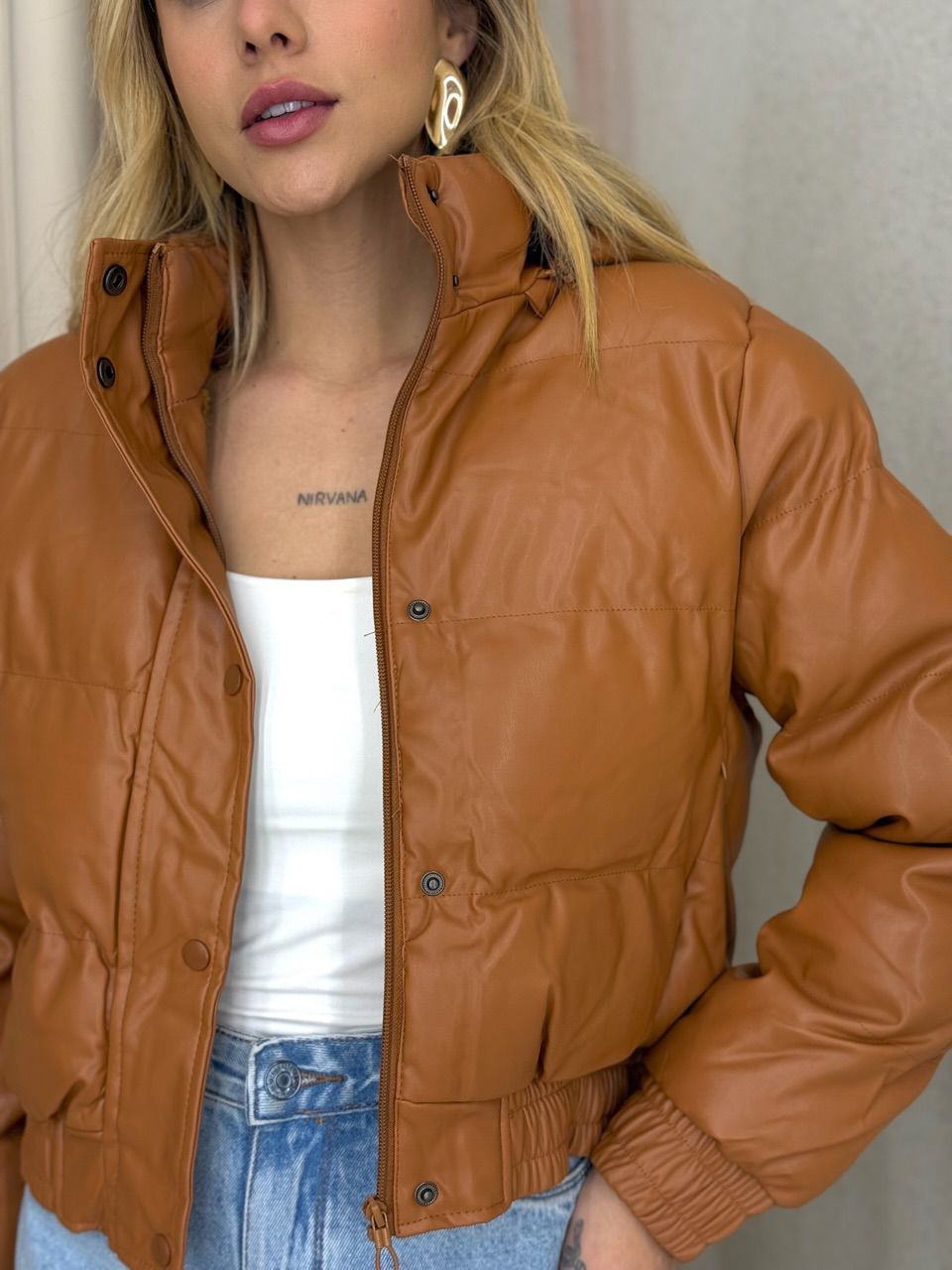PUFFER AGATHA COURO FAKE CARAMELO