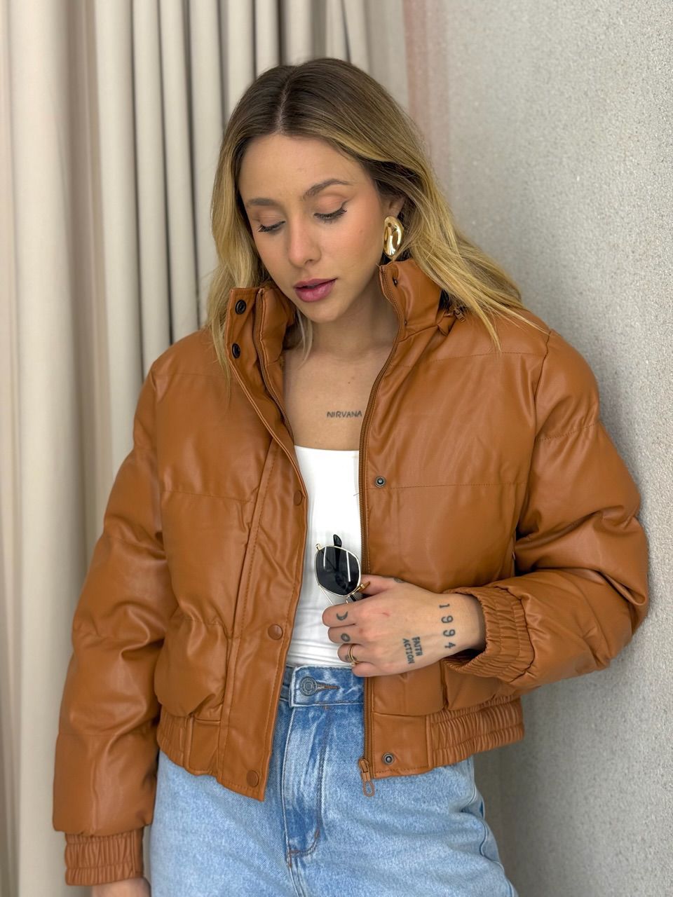 PUFFER AGATHA COURO FAKE CARAMELO