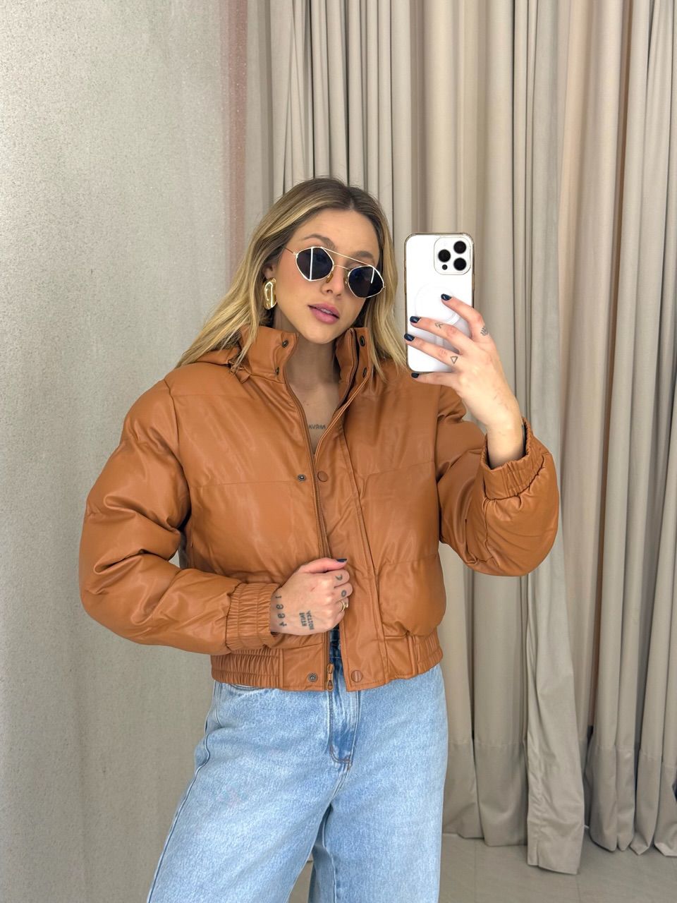 PUFFER AGATHA COURO FAKE CARAMELO