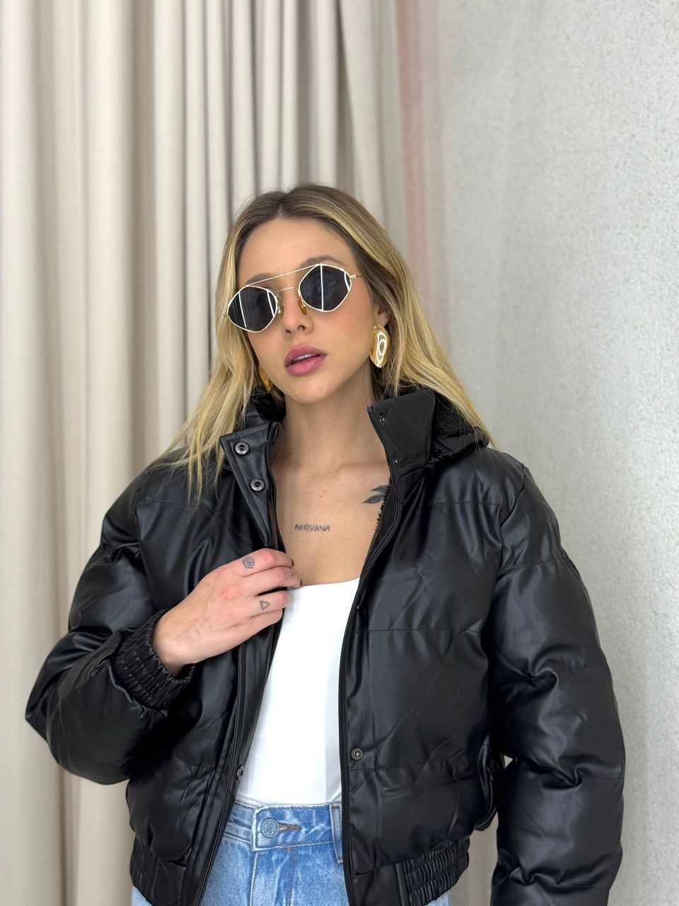 PUFFER AGATHA COURO FAKE PRETA