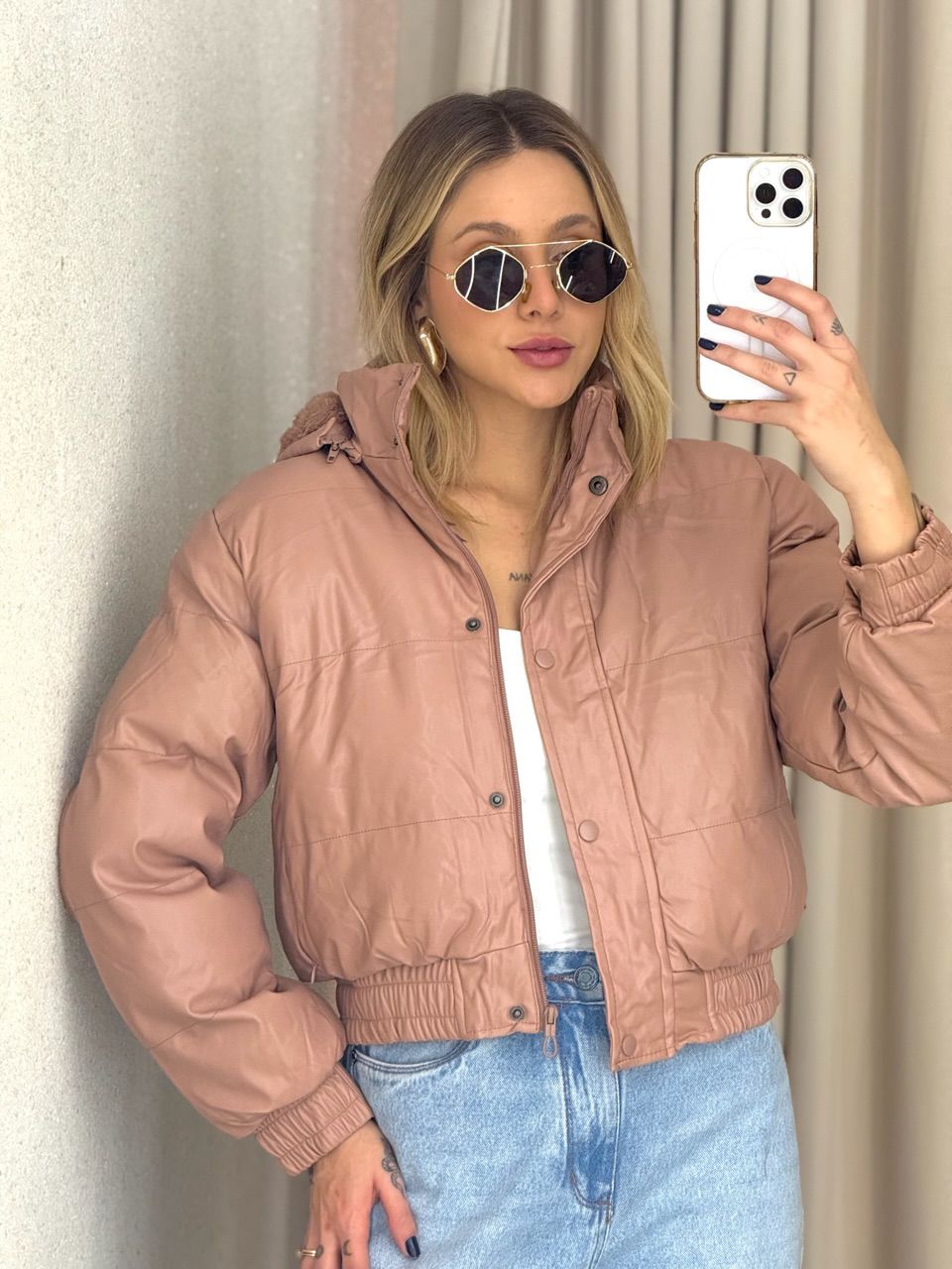 PUFFER AGATHA COURO FAKE ROSÊ