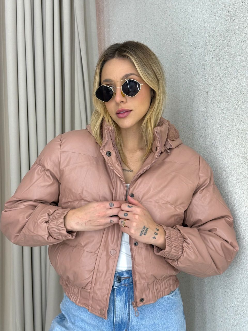 PUFFER AGATHA COURO FAKE ROSÊ - 0066250026 - CAROLLA FERRARO