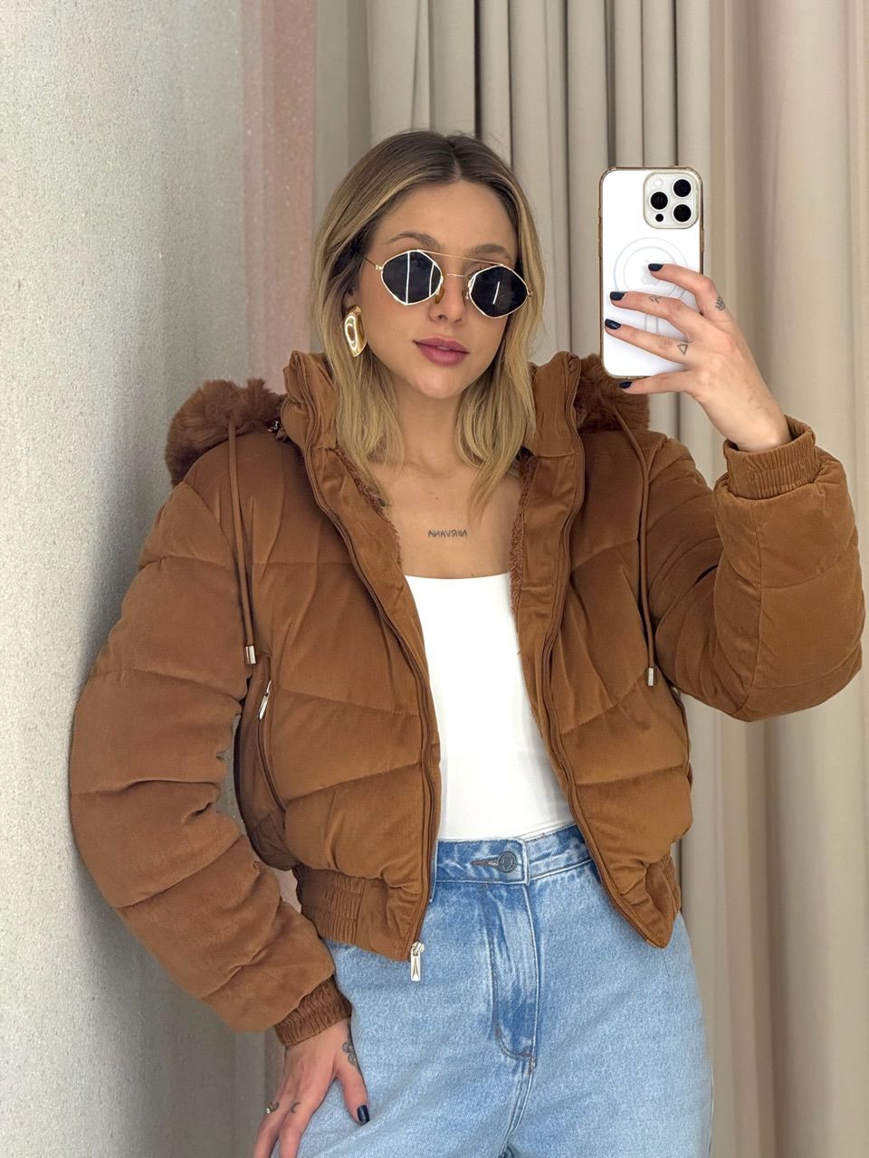PUFFER BEATRIZ PELINHOS CARAMELO