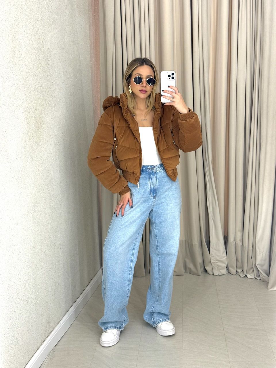 PUFFER BEATRIZ PELINHOS CARAMELO