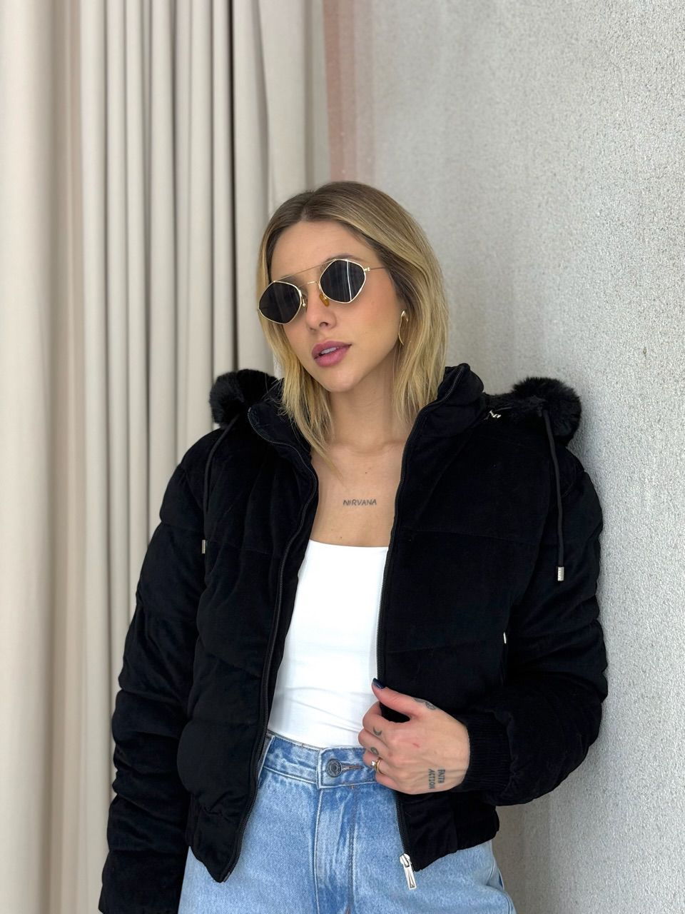 PUFFER BEATRIZ PELINHOS PRETA - 0066230033 - CAROLLA FERRARO
