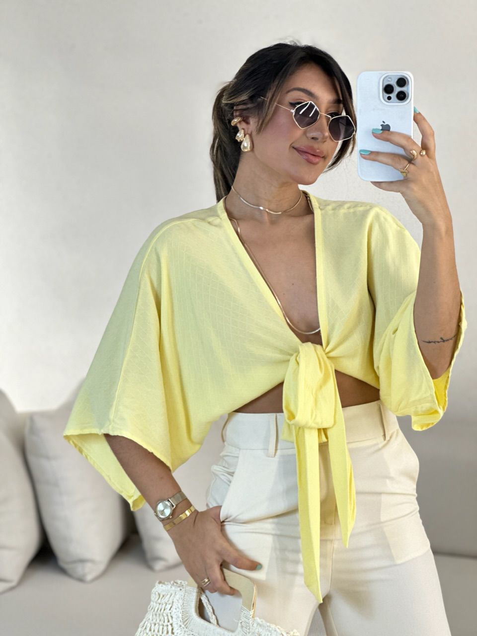 CROPPED FELÍCIA AMARRAÇÃO AMARELO - 0055830111 - CAROLLA FERRARO