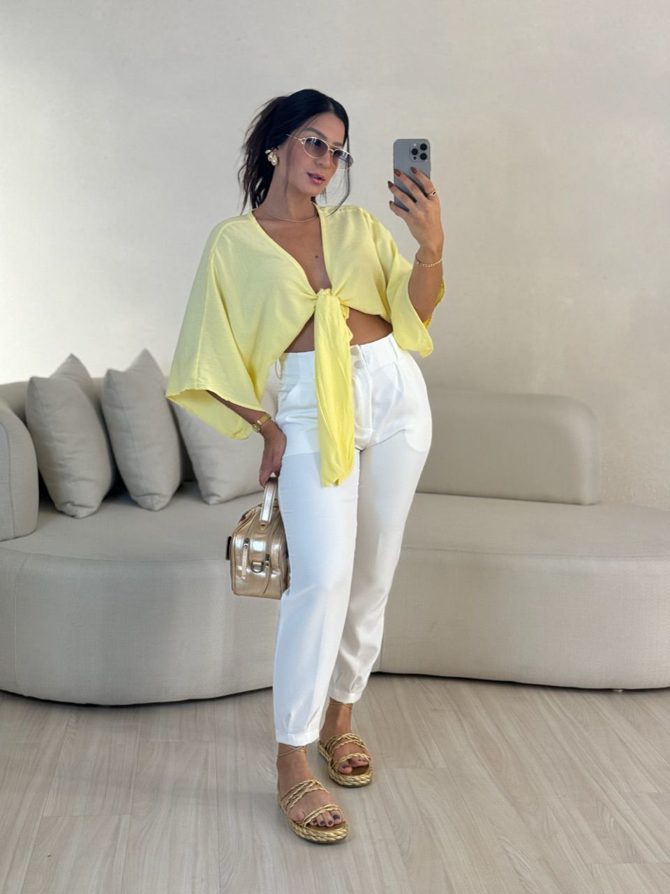 CROPPED FELÍCIA AMARRAÇÃO AMARELO