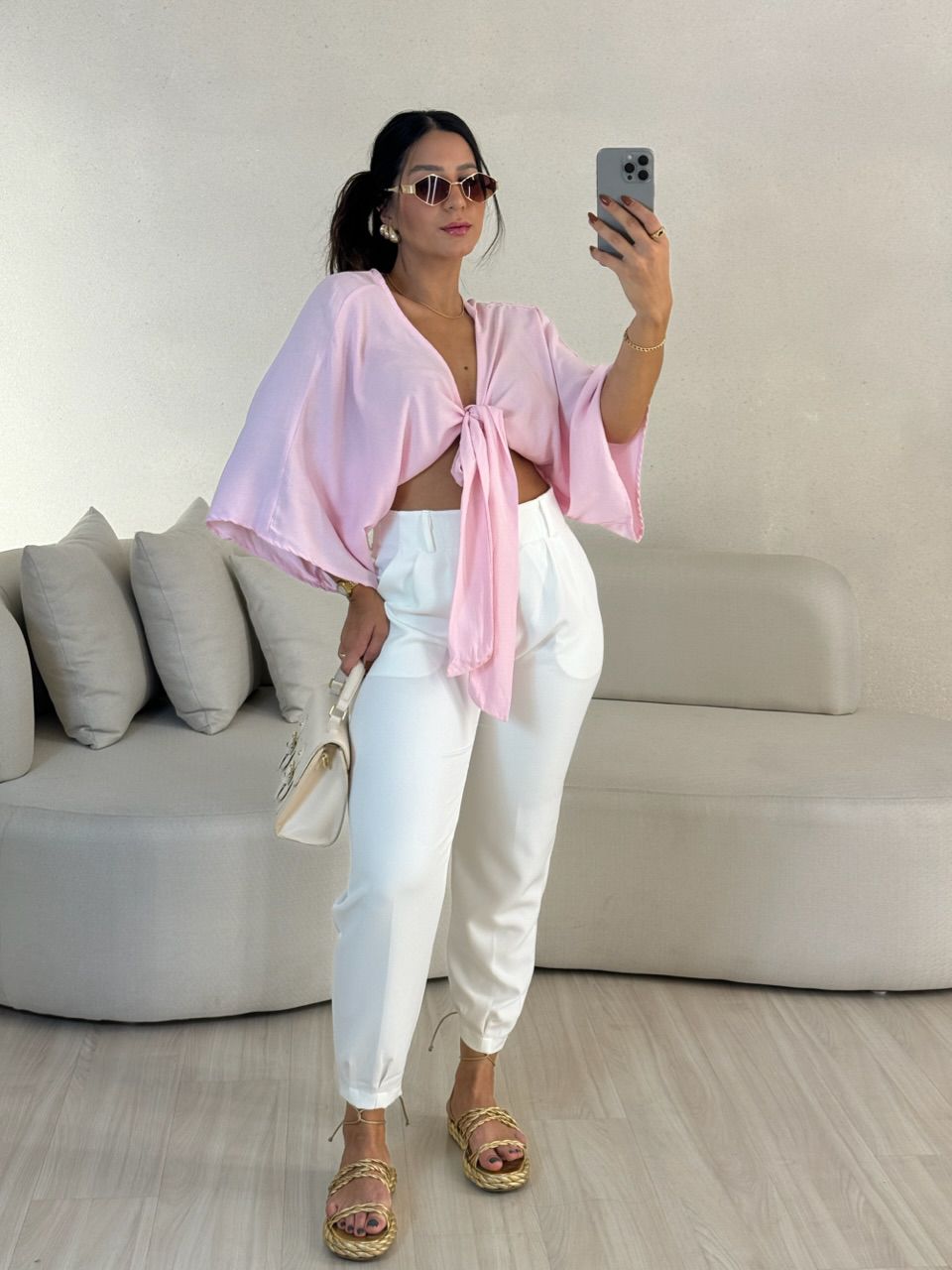 CROPPED FELÍCIA AMARRAÇÃO BABY PINK
